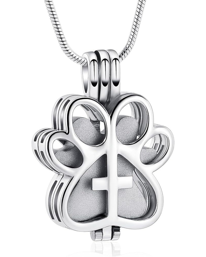 Pet Cremation Jewelry for Dog/Cat Paw Stainless Steel Memorial Locket Urn Necklace with Hollow Urn Cremation Jewelry for Ashe...