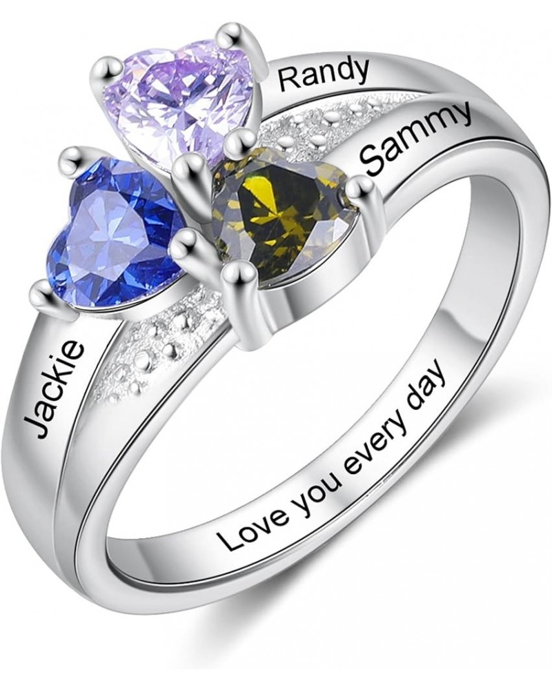 Sterling Silver Mothers Rings with 3 Birthstones and Free Engraving Customized Gift for Promise Personalized Rings for Women ...