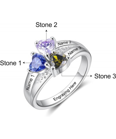 Sterling Silver Mothers Rings with 3 Birthstones and Free Engraving Customized Gift for Promise Personalized Rings for Women ...