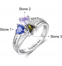 Sterling Silver Mothers Rings with 3 Birthstones and Free Engraving Customized Gift for Promise Personalized Rings for Women ...