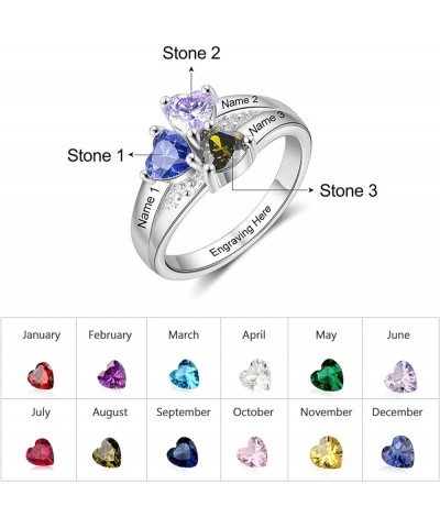 Sterling Silver Mothers Rings with 3 Birthstones and Free Engraving Customized Gift for Promise Personalized Rings for Women ...