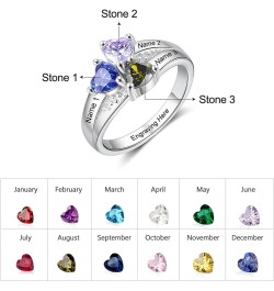 Sterling Silver Mothers Rings with 3 Birthstones and Free Engraving Customized Gift for Promise Personalized Rings for Women ...