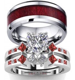 Couple Rings White Gold Filled Heart cut Blue Cz Womens Wedding Ring Sets Stainless Steel Men Wedding Band Red Men size7 $11....