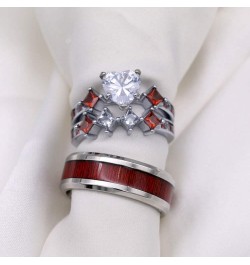 Couple Rings White Gold Filled Heart cut Blue Cz Womens Wedding Ring Sets Stainless Steel Men Wedding Band Red Men size7 $11....