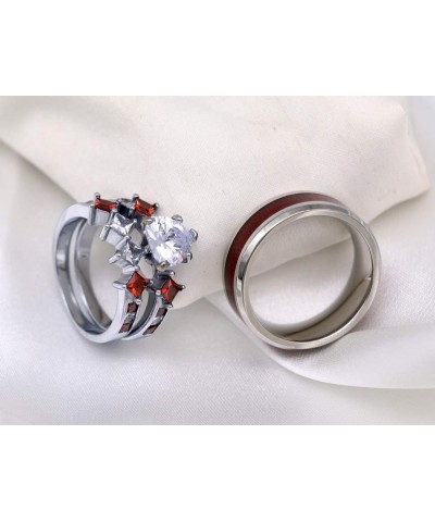 Couple Rings White Gold Filled Heart cut Blue Cz Womens Wedding Ring Sets Stainless Steel Men Wedding Band Red Men size7 $11....