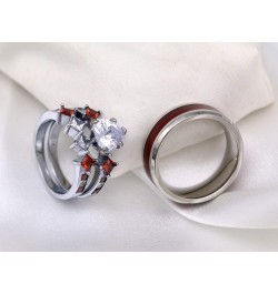 Couple Rings White Gold Filled Heart cut Blue Cz Womens Wedding Ring Sets Stainless Steel Men Wedding Band Red Men size7 $11....