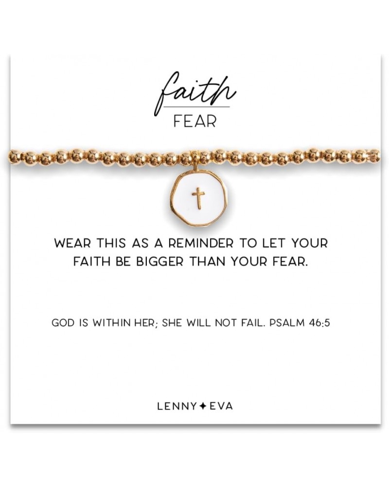 Faith Over Fear Cross Stretchable Bracelets for Women Inspirational Jewelry with Message on Card WHITE CROSS $14.19 Bracelets