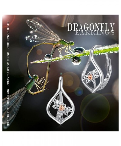 Dragonfly Leverback Hoop Hook Earrings 925 Sterling Silver Celtic Dangle Drop Earrings Dragonfly Huggie Earrings Dragonfly Je...