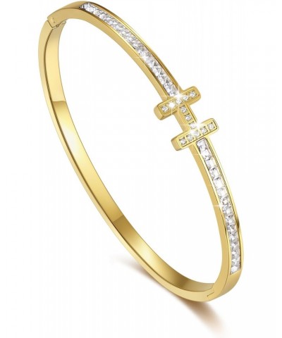 18K Gold Plated Bracelet With Cubic Zirconia Simulate Diamond Belt Bangle for Women Girls $11.12 Bracelets