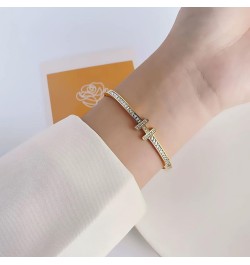 18K Gold Plated Bracelet With Cubic Zirconia Simulate Diamond Belt Bangle for Women Girls $11.12 Bracelets