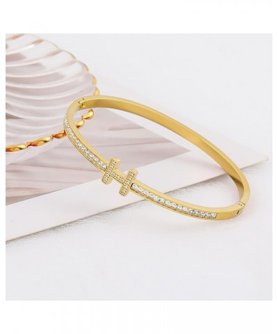 18K Gold Plated Bracelet With Cubic Zirconia Simulate Diamond Belt Bangle for Women Girls $11.12 Bracelets