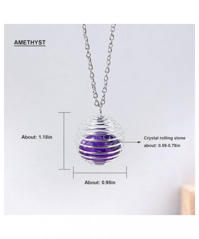 Natural Crystal Sanding Rolling Stone Reiki Spiral Bead Cage Pendant Healing Purification Meditation Energy Necklace Adult DI...