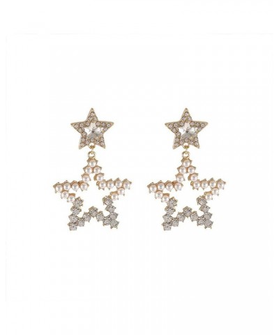 Rhinestone Big Star Dangle Earrings Lightweight Crystal Earrings Double Star Drop Earrings for Women Girls white $6.15 Earrings