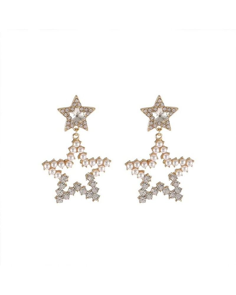 Rhinestone Big Star Dangle Earrings Lightweight Crystal Earrings Double Star Drop Earrings for Women Girls white $6.15 Earrings