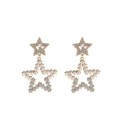 Rhinestone Big Star Dangle Earrings Lightweight Crystal Earrings Double Star Drop Earrings for Women Girls white $6.15 Earrings