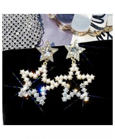 Rhinestone Big Star Dangle Earrings Lightweight Crystal Earrings Double Star Drop Earrings for Women Girls white $6.15 Earrings