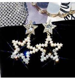 Rhinestone Big Star Dangle Earrings Lightweight Crystal Earrings Double Star Drop Earrings for Women Girls white $6.15 Earrings