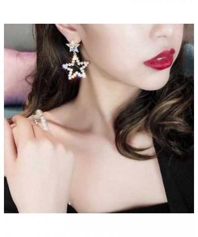 Rhinestone Big Star Dangle Earrings Lightweight Crystal Earrings Double Star Drop Earrings for Women Girls white $6.15 Earrings