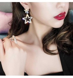 Rhinestone Big Star Dangle Earrings Lightweight Crystal Earrings Double Star Drop Earrings for Women Girls white $6.15 Earrings