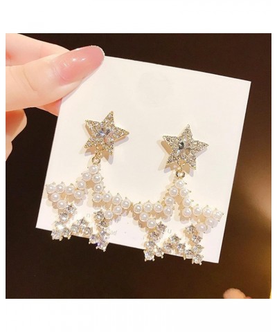 Rhinestone Big Star Dangle Earrings Lightweight Crystal Earrings Double Star Drop Earrings for Women Girls white $6.15 Earrings