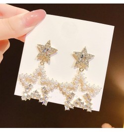 Rhinestone Big Star Dangle Earrings Lightweight Crystal Earrings Double Star Drop Earrings for Women Girls white $6.15 Earrings