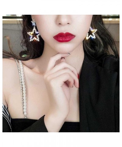 Rhinestone Big Star Dangle Earrings Lightweight Crystal Earrings Double Star Drop Earrings for Women Girls white $6.15 Earrings