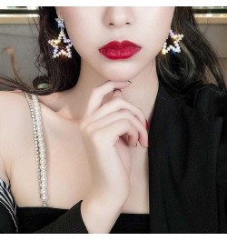 Rhinestone Big Star Dangle Earrings Lightweight Crystal Earrings Double Star Drop Earrings for Women Girls white $6.15 Earrings