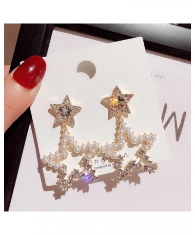 Rhinestone Big Star Dangle Earrings Lightweight Crystal Earrings Double Star Drop Earrings for Women Girls white $6.15 Earrings