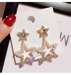 Rhinestone Big Star Dangle Earrings Lightweight Crystal Earrings Double Star Drop Earrings for Women Girls white $6.15 Earrings