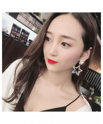 Rhinestone Big Star Dangle Earrings Lightweight Crystal Earrings Double Star Drop Earrings for Women Girls white $6.15 Earrings