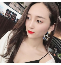 Rhinestone Big Star Dangle Earrings Lightweight Crystal Earrings Double Star Drop Earrings for Women Girls white $6.15 Earrings