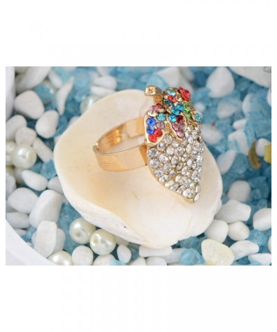 Women Elegant Crystal Rhinestone Sweet Strawberry With Colorful Leaves Fashion Ring $10.79 Rings