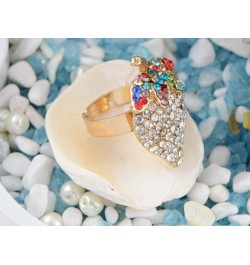 Women Elegant Crystal Rhinestone Sweet Strawberry With Colorful Leaves Fashion Ring $10.79 Rings