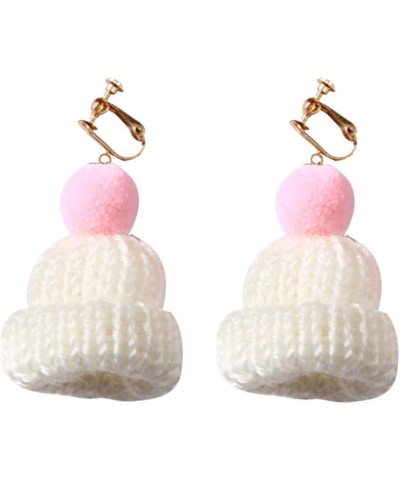 Christmas Earrings Sweet Women Pompom Beanie Hat Dangle Clip Hook Earrings Jewelry Gift White Earring White Ear Clip $5.49 Ea...