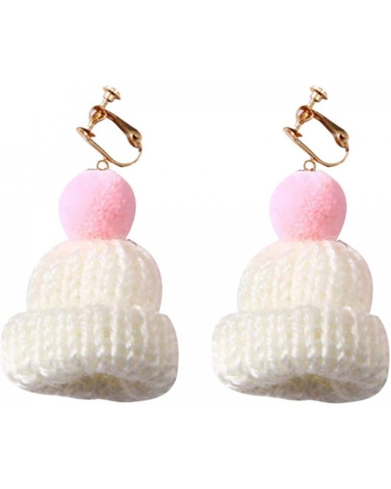 Christmas Earrings Sweet Women Pompom Beanie Hat Dangle Clip Hook Earrings Jewelry Gift White Earring White Ear Clip $5.49 Ea...