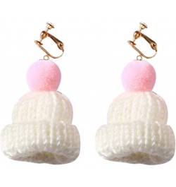 Christmas Earrings Sweet Women Pompom Beanie Hat Dangle Clip Hook Earrings Jewelry Gift White Earring White Ear Clip $5.49 Ea...