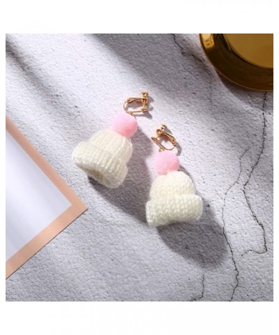 Christmas Earrings Sweet Women Pompom Beanie Hat Dangle Clip Hook Earrings Jewelry Gift White Earring White Ear Clip $5.49 Ea...