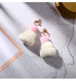 Christmas Earrings Sweet Women Pompom Beanie Hat Dangle Clip Hook Earrings Jewelry Gift White Earring White Ear Clip $5.49 Ea...