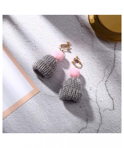 Christmas Earrings Sweet Women Pompom Beanie Hat Dangle Clip Hook Earrings Jewelry Gift White Earring White Ear Clip $5.49 Ea...