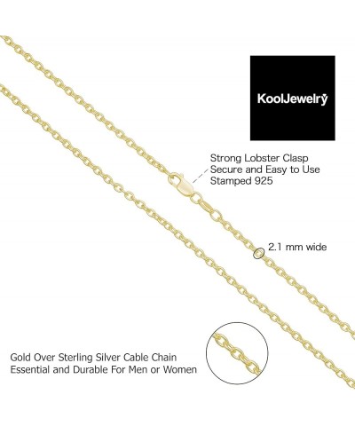 Sterling Silver or Yellow Gold Over Sterling Silver Cable Chain Necklace for Women (1.2 mm, 1.6 mm or 2.1 mm) 24 inch 2.1 mm ...