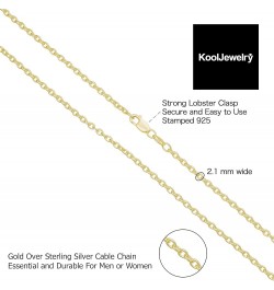 Sterling Silver or Yellow Gold Over Sterling Silver Cable Chain Necklace for Women (1.2 mm, 1.6 mm or 2.1 mm) 24 inch 2.1 mm ...