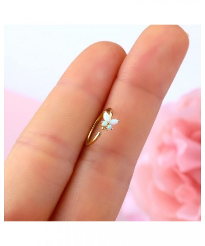 14K Solid Gold Nose Rings Hoop 18G 20G Nose Ring Butterfly Thin Nose Piercings Nose Piercing Jewelry for Women 14K gold-opal ...