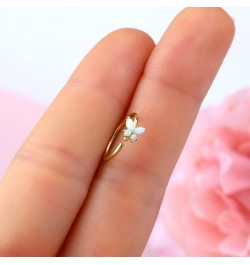 14K Solid Gold Nose Rings Hoop 18G 20G Nose Ring Butterfly Thin Nose Piercings Nose Piercing Jewelry for Women 14K gold-opal ...