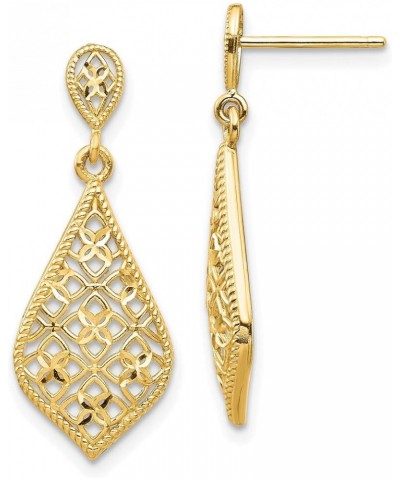 Filigree Teardrop Dangle Post Earrings in Real 14k Gold Yellow Gold - 10x27mm $93.30 Earrings