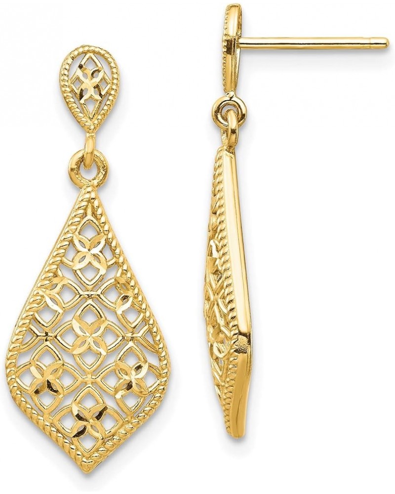 Filigree Teardrop Dangle Post Earrings in Real 14k Gold Yellow Gold - 10x27mm $93.30 Earrings