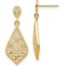 Filigree Teardrop Dangle Post Earrings in Real 14k Gold Yellow Gold - 10x27mm $93.30 Earrings