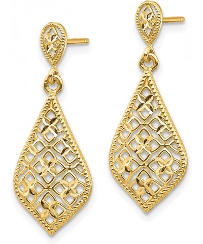 Filigree Teardrop Dangle Post Earrings in Real 14k Gold Yellow Gold - 10x27mm $93.30 Earrings