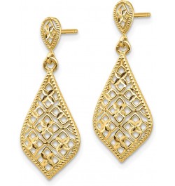 Filigree Teardrop Dangle Post Earrings in Real 14k Gold Yellow Gold - 10x27mm $93.30 Earrings