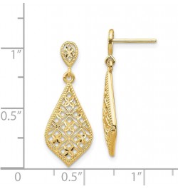 Filigree Teardrop Dangle Post Earrings in Real 14k Gold Yellow Gold - 10x27mm $93.30 Earrings