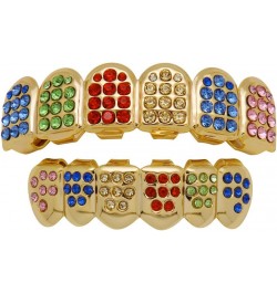 18K Gold Plated Hip Hop Teeth Grillz Caps Iced Out CZ Face Diamond Top and Bottom Grillz Set for Men Women Colorful $9.31 Bod...